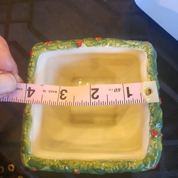 Handpainted Ceramic Holly Berry Planter Set With 3 Square Pots & Tray Holiday De - Picture 10 of 10